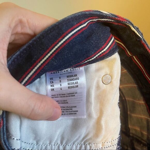 A&E Super Stretch Red & White Striped Frayed Mini Skirt 0 - Picture 6 of 9